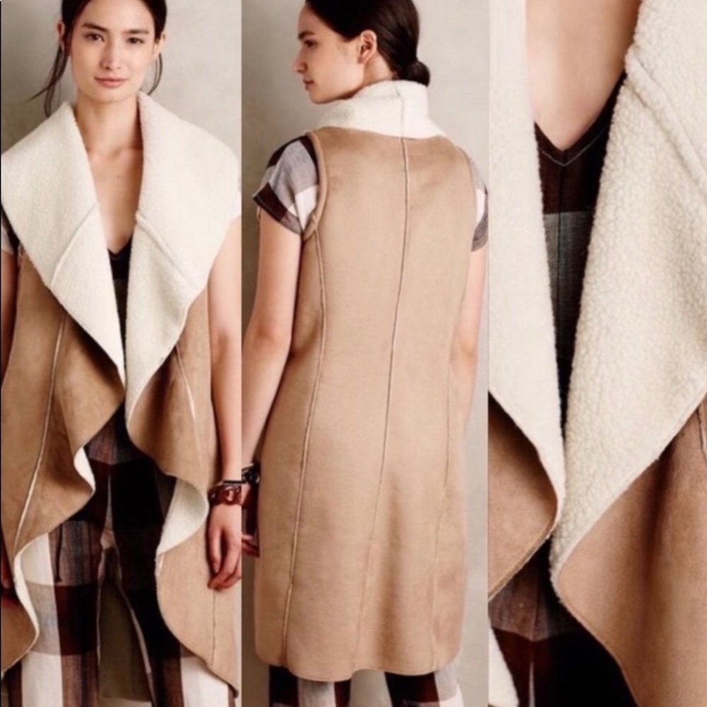 Anthropologie Dolan Carmelle Faux Suede Sherpa Vest/ Like New
